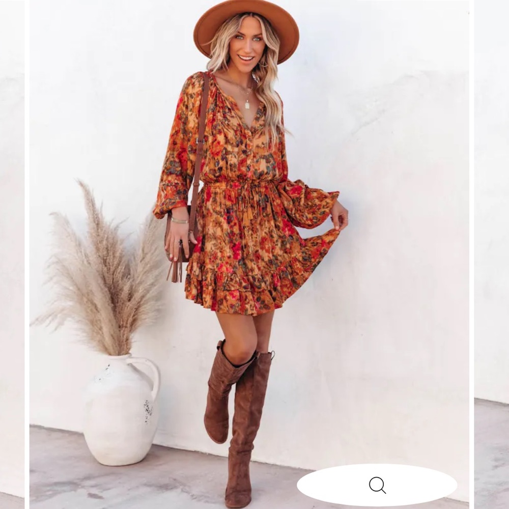 Vici DESHON PRINTED BUTTON DOWN TASSEL DRESS